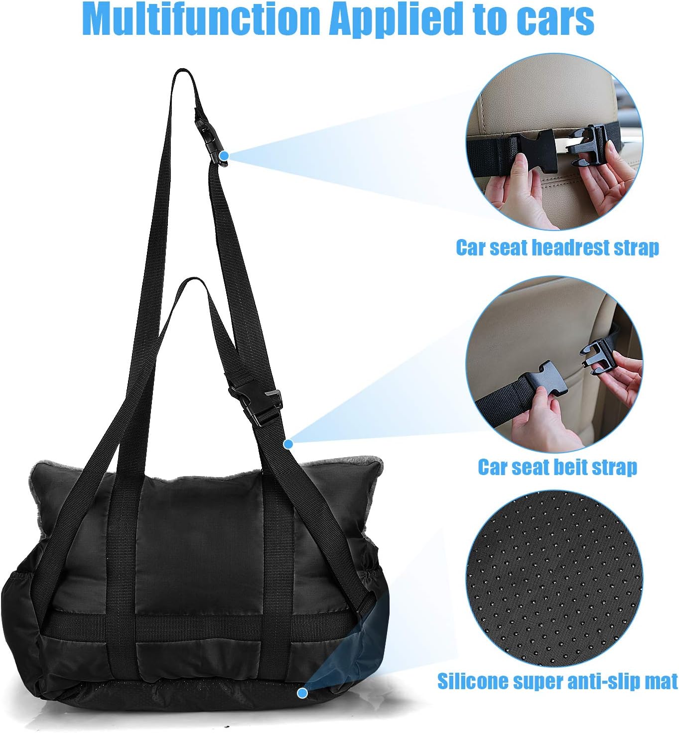 Utotol Pet Car Seat, Puppy Booster Seat Dog Travel Car Carrier Bed with Storage Pocket and Clip-on Safety Leash Removable Washable Cover for Small Dog (Black) : Pet Supplies