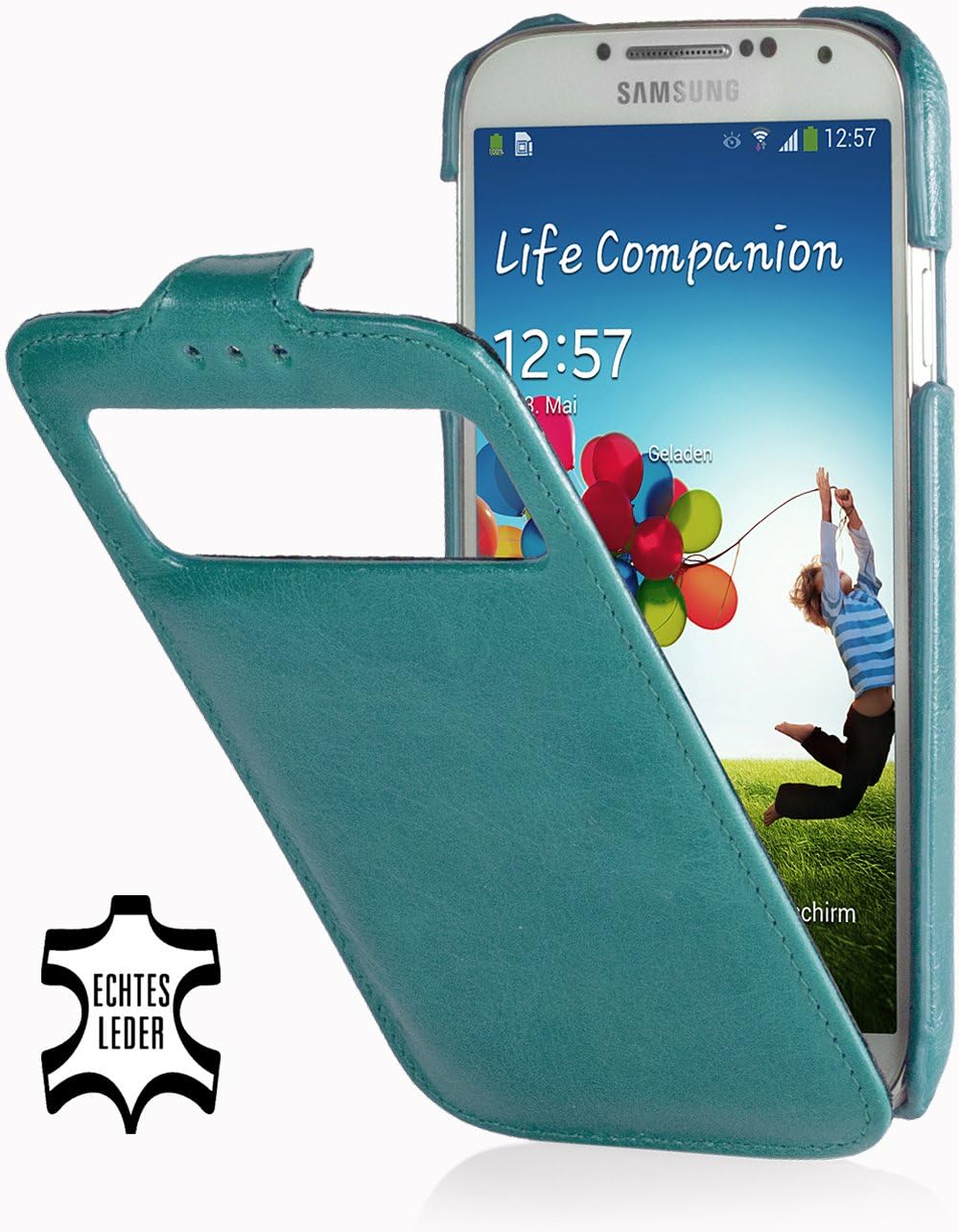 Stylish Leather Case Ultra Slim Case with Viewing Window for Samsung Galaxy S4 I9500 & I9505, Ocean Green