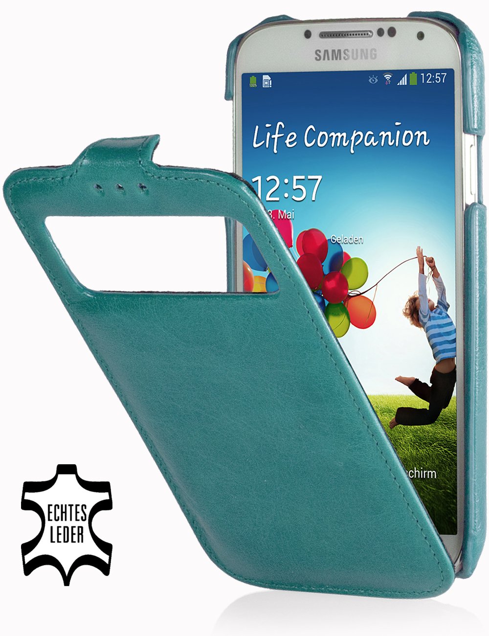 Stylish Leather Case Ultra Slim Case with Viewing Window for Samsung Galaxy S4 I9500 & I9505, Ocean Green