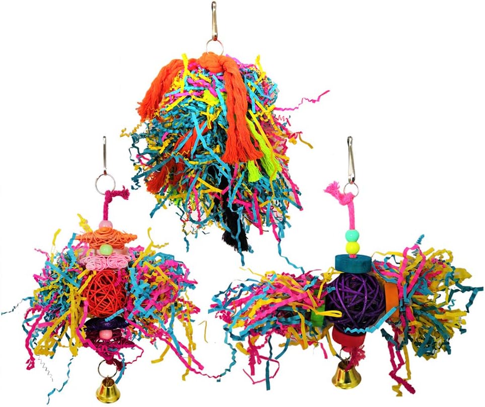 POPETPOP 3 Pack Parrot Shredding Toys-Bird Chewing Toys Bird Shredders Toy Foraging Hanging Toy for Cockatiel Conure African Grey