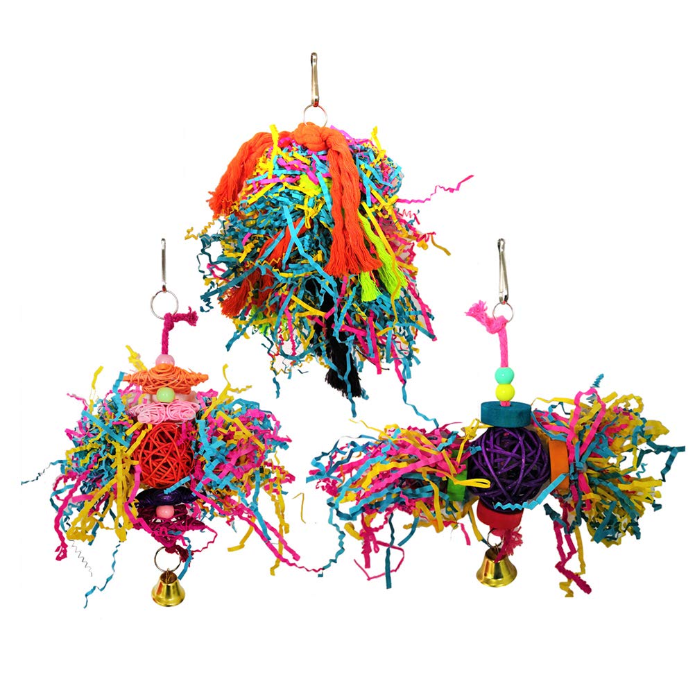 POPETPOP 3 Pack Parrot Shredding Toys-Bird Chewing Toys Bird Shredders Toy Foraging Hanging Toy for Cockatiel Conure African Grey
