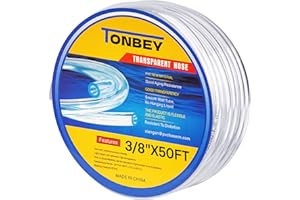TONBEY 50 ft x 3/8" ID Clear Vinyl PVC Tubing, Flexible Plastic Tube, High Temp Pure Silicone Hose for Home Brewing, Beer Line, Kegerator, Wine Making, Aquaponics