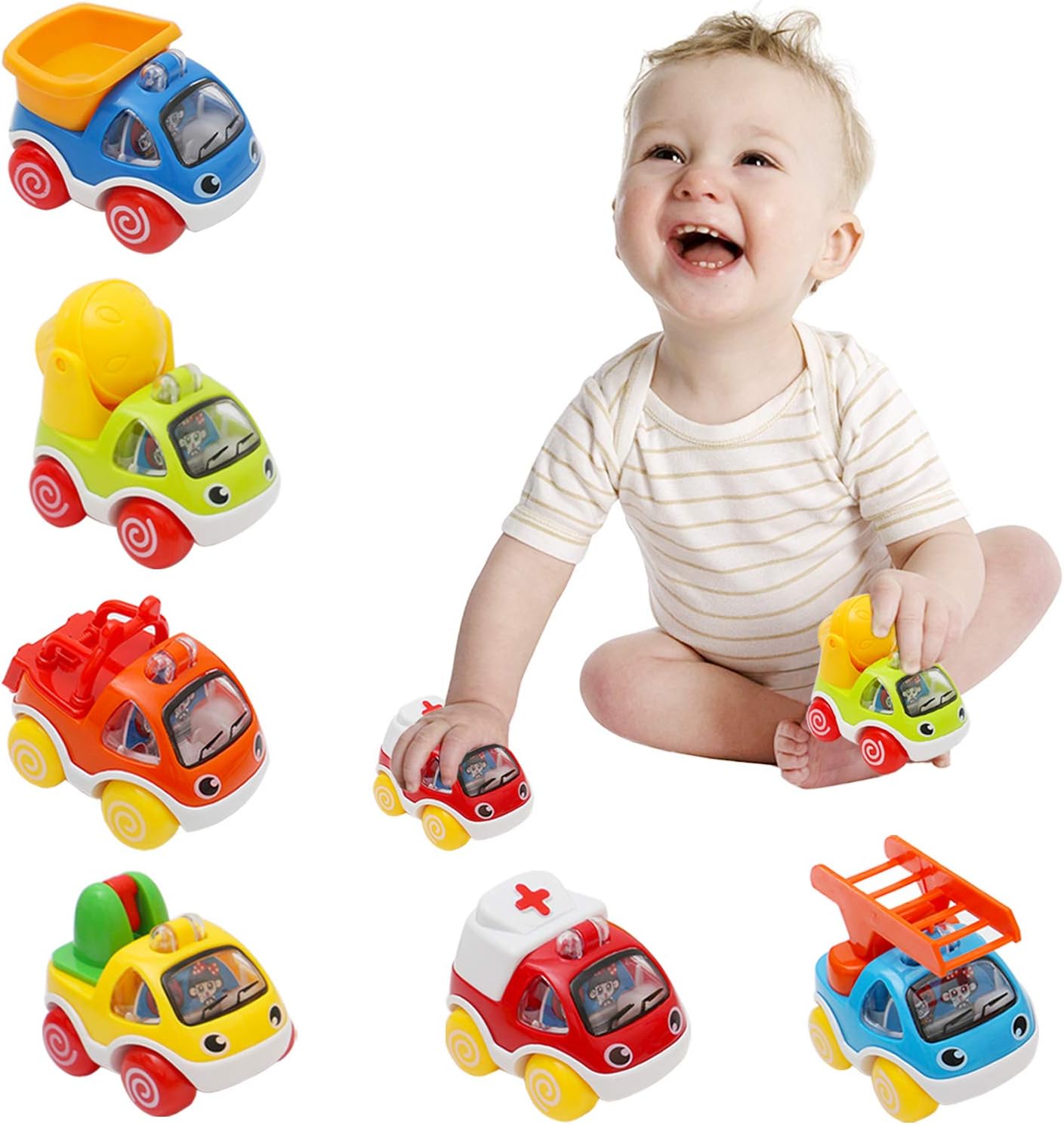 OKPOW Toy Cars for Kids, Pull Back Cars Toys for Toddlers 1 2 3 4 Year Old Baby Construction Team Vehicles Set Birthday for Kids
