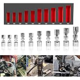 3/8" Square Drive Diesel Injector Fuel Line Socket Wrench Set 10-19mm 10PCS | 12030 Flare Nut Socket Set, For ABS/Coolant/Diesel Sensors, Chrome Vanadium Steel, Anti-Slip, Foam Tray, 3/8" Drive