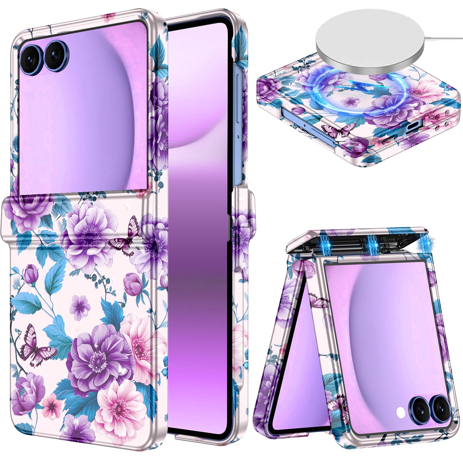 Photo 1 of Hekodonk for Galaxy Z Flip 7 Case,[Compatible with MagSafe][Built-in Screen Protector][Hinge Protection],Magnetic Slim Shockproof Women Girls Case for Samsung Galaxy Z Flip 7,Purple