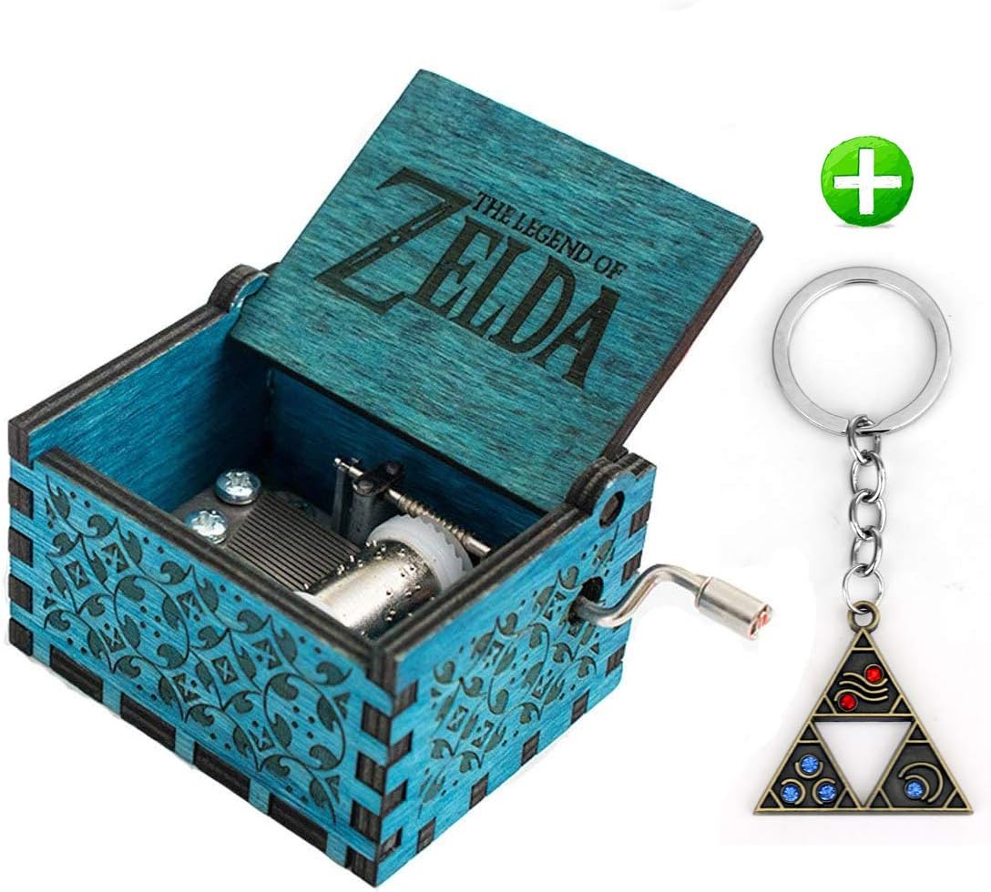 MINSOTO Antique Carved Wooden Music Box Hand Cranked Music: The Legend of Zelda Theme Gift ((c) Blue)