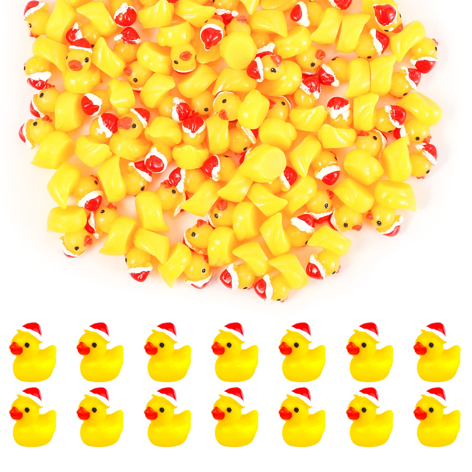 KINBOM 80pcs Mini Christmas Resin Ducks with Xmas Hat Figures - Tiny Miniature Duck Accessories for Craft, Home, Prank, Game, Dollhouse, School, Party, Christmas Decoration (Yellow)