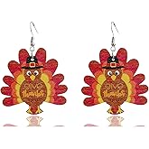 Thanksgiving Turkey Dangle Earrings Wooden Turkey Teardrop Earrings Fall Earrings for Women Autumn Jewelry