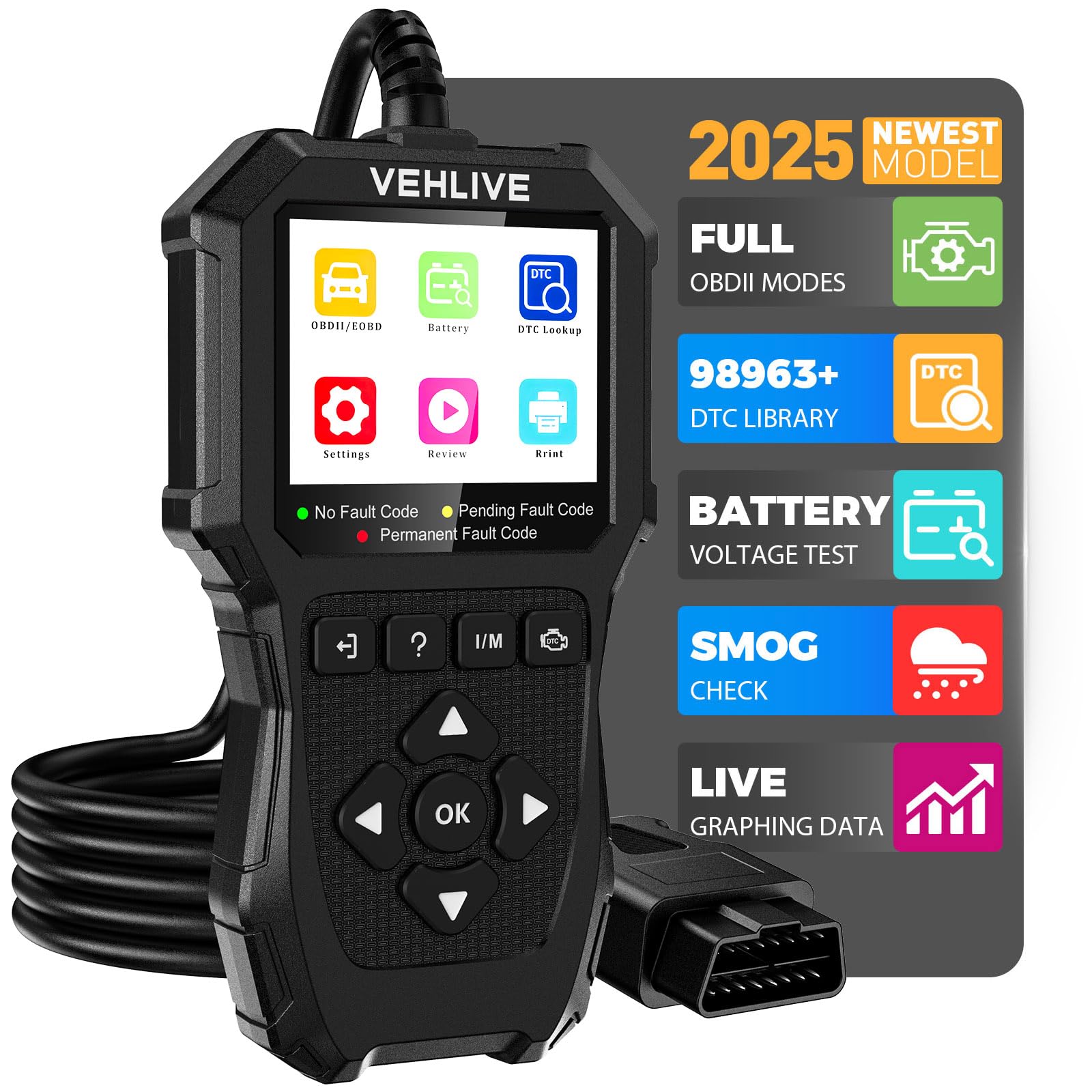 Photo 1 of VEHLIVE OBD2 Scanner Diagnostic Tool, Check Engine Light Car Code Reader with Reset, Battery Tester, Live Data, Freeze Frame, I/M Readiness, Car Scanner Diagnostic Tool for All OBDII Car After 1996
