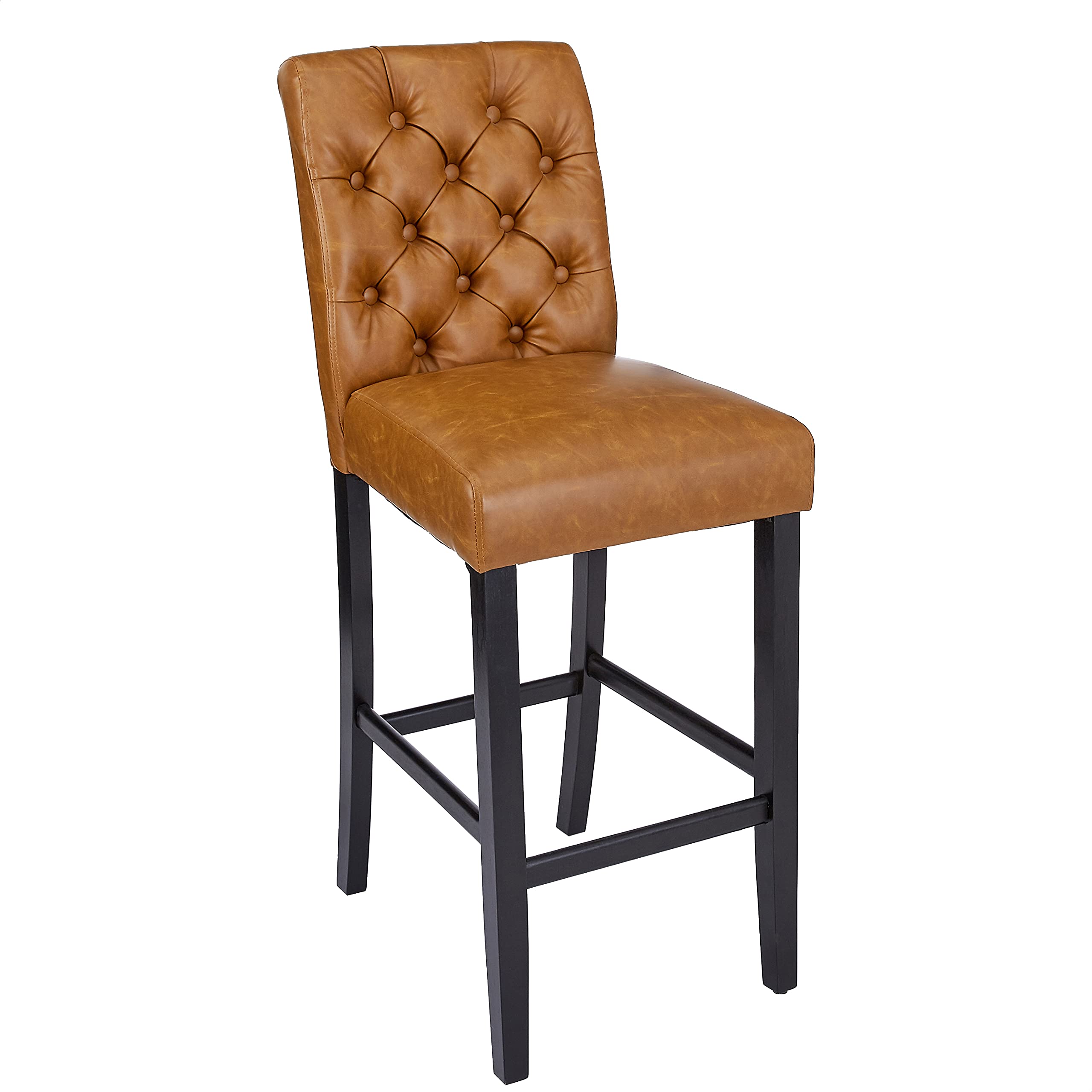 Photo 1 of ***PARTS ONLY***CangLong Mid-Century Tufted Leather Kitchen Counter Upholstered Bar Stool with Wood Legs Set of 1,Brown (KU-191322)
