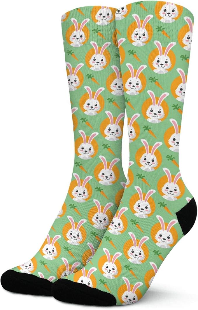 Easter Day Crew Socks for Women & Girls Cute Easter Bunnies Wth Carrots