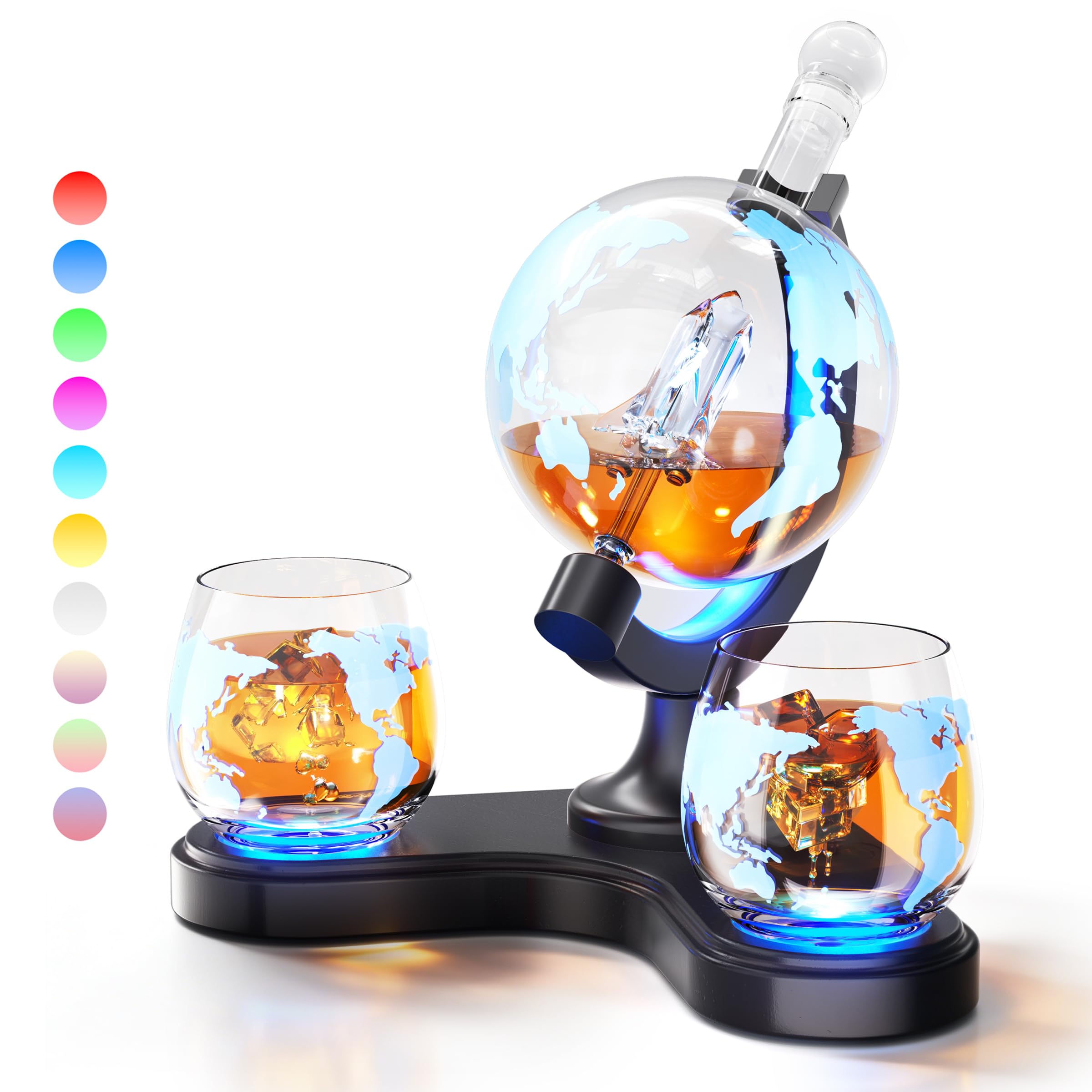 Photo 1 of **MISSING POWER PLUG**Gifts for Men Dad, Kollea Unique Light Up Whiskey Globe Decanter Sets with 7 RGB Colors, Cool Christmas Birthday Gift for Men, Funny Anniversary Present for Him Husband