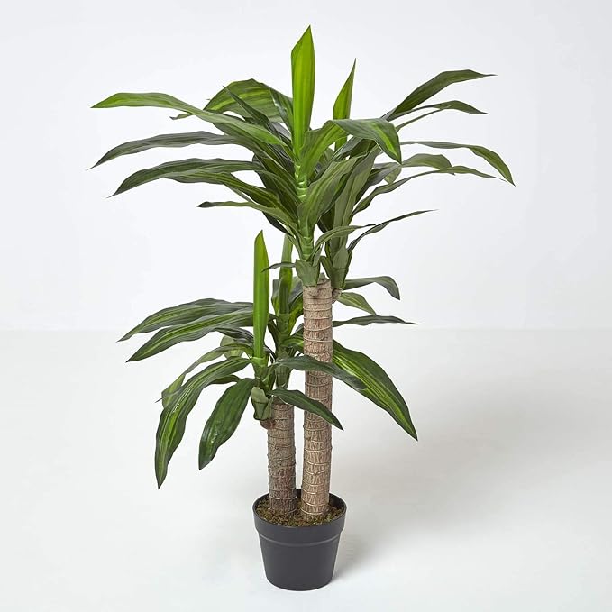 Homescapes Large Artificial Dracaena Fragrans Tree 90 cm Tall with Wood