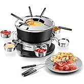 CUSIMAX Electric Fondue Set with 1300W Power Temperature Control for Cheese,Chocolate,Oil and Broth, 2L Non-Stick Electric Fondue Pot with 8 pcs Forks,6 pcs Cups and Removable Anti-Scald Handle
