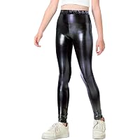 Gnainach Leggings metálicos de cintura alta para niñas, pantalones de yoga elásticos brillantes para correr, bailar, para adolescentes y entrenamiento