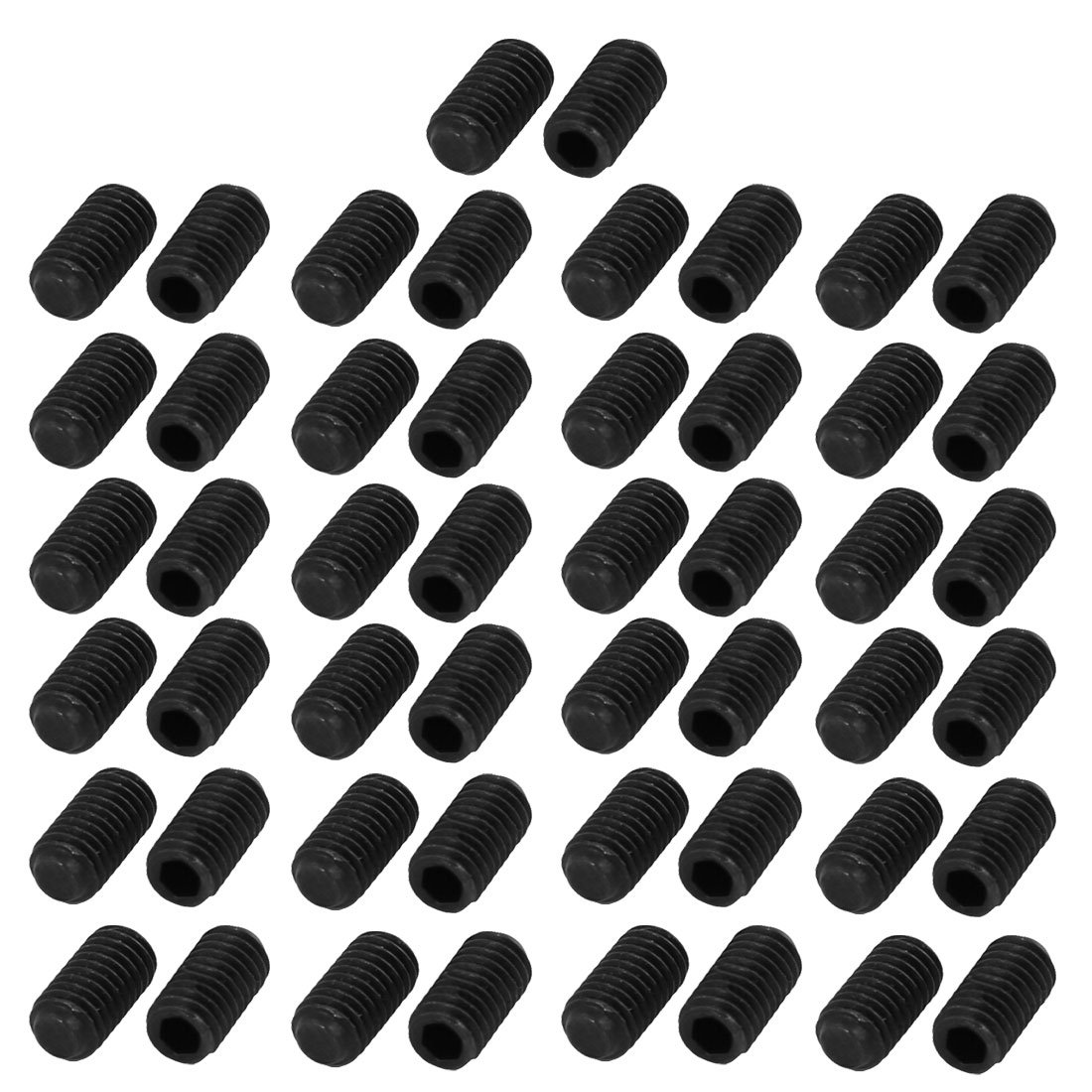 Sourcingmap M3x6mm Metric Carbon Steel Hex Socket Set Flat Point Grub Screws Black for Towel Rack Door Knob 50pcs