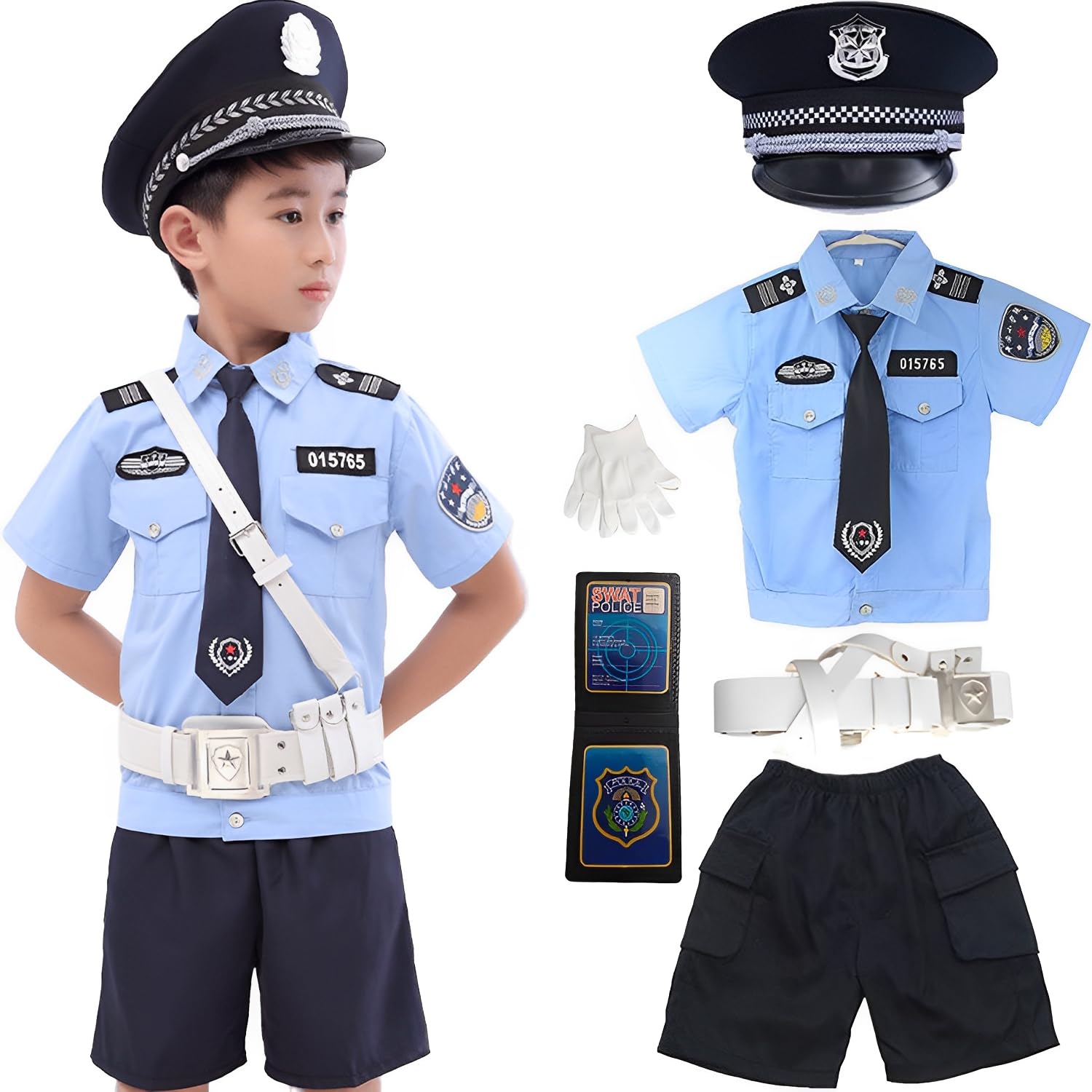 [ALIPTA] 子供 警察 コスプレ 半袖 男の子 キッズ ポリス コスチューム 7点セット お巡りさん 警察官 制服 cosplay 仮装 変装 子供用 衣装 学園祭 文化祭 舞台 パーティー イベント 警察ごっこ ハロウィン クリスマス プレゼント [並行輸入品]