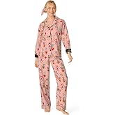 PJ Salvage Women's Cotton Flannel Long-sleeve Top, Pant and Headband 3-piece Pajama Set