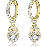 LOIPURI Moissanite Dangle Earrings for Women 14K Gold/White Gold Plated 925 Sterling Silver Detachable Hoop Earrings Cubic Zirconia and Celtic Knot Earring Jewerly Gifts for Her
