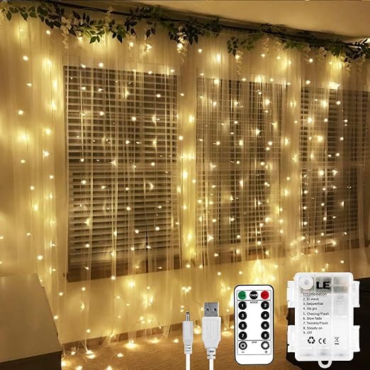 Amazon Com Le Fairy Curtain Lights Battery Or Usb Plug In 9 8 X