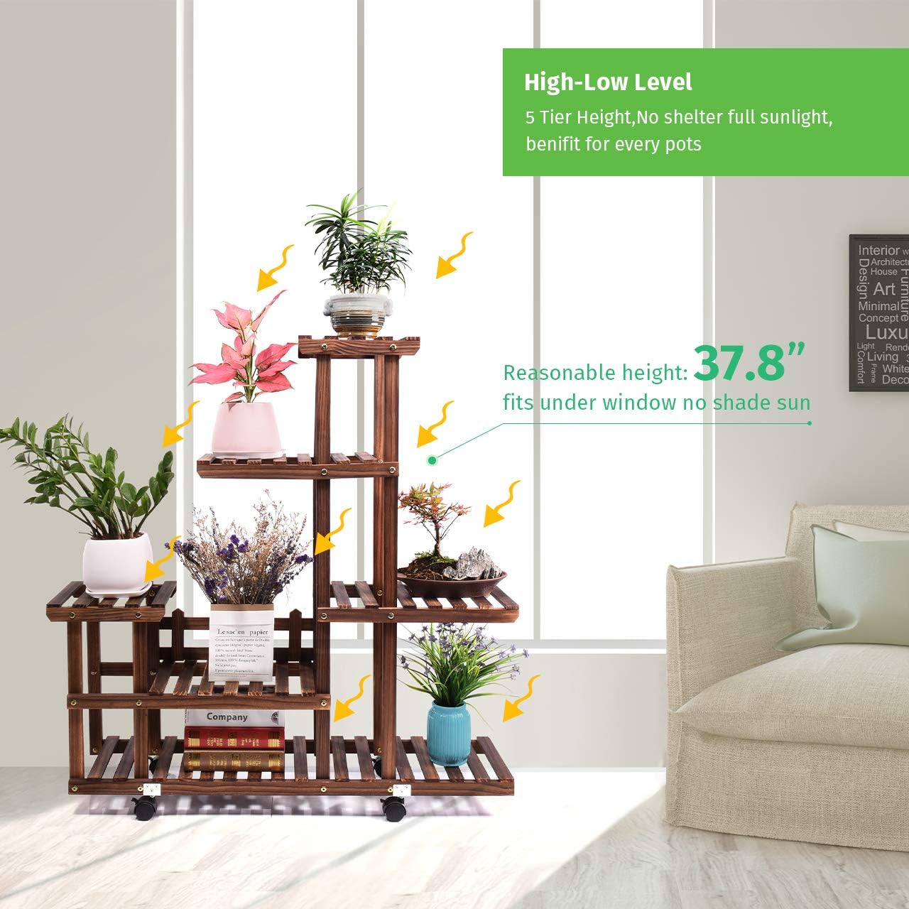 cfmour Wood Plant Stand Indoor Outdoor, Wooden Plant Display Multi Tier Flower Shelves Stands, Garden Plant Shelf Rack Holder Organizer in Corner Living Room Balcony Patio Yard (11-13 Flowerpots) : Garden & Outdoor