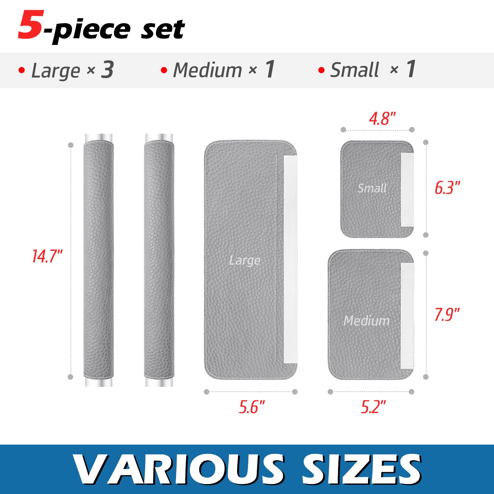 Refrigerator Door Handle Covers, Set of 5, Adjustable Appliance Handle Covers, Keep Your Kitchen Clean, Microwave Oven Stove Dishwasher Handle Protector, Non Slip Fridge Handle Cover (Gray)