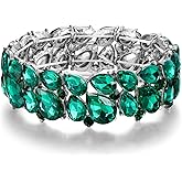 EVER FAITH Women's Wedding Party Jewelry Austrian Crystal 2 Layer Teardrop Stretch Bracelet for Her
