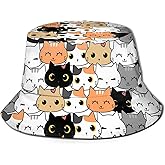 Cat Bucket Hat Fashion Print Summer Anime Fisherman Cap Outdoor Beach Sun Hat for Women Girls