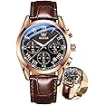 OLEVS Men's Leather Analog Quartz Watch - Luxury Chronograph Wristwatch With Date, Waterproof, Luminous - Dress Style