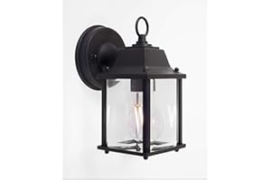 CORAMDEO Outdoor Wall Porch Light, Wall Sconce for Porch, Patio, Deck and More, E26 Medium Base Socket, Suitable for Wet Location, Black Powder Coat Cast Aluminum with Beveled Glass