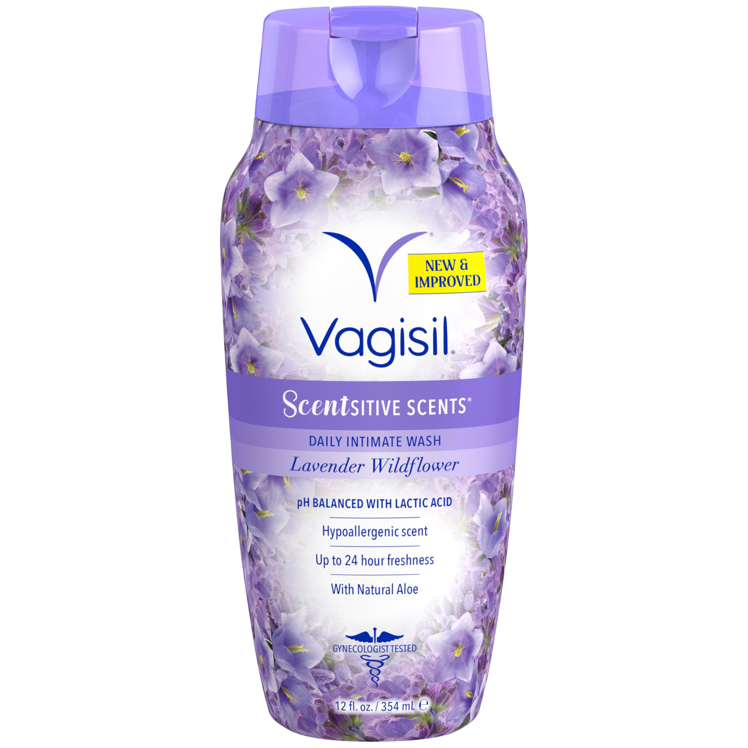 Vagisil Scentsitive Scents Daily Feminine Intimate Wash For Women, Plus Aloe, All-Day Freshness, Hypoallergenic, skin-friendly Spring Lilac Scent, 354ml