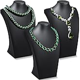 Kigley 3 Pcs Black PU Leather Jewelry Bust Display Stand Necklace Mannequin Holder for Jewelry Displays (13.4 x 8.1 Inch)