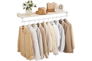 SONGMICS Clothes Rack with Top Shelf, Wall Mounted Clothing Rack, with Hanging Rod, Loads up to 35 kg, 28 x 109 x 13.2 cm, En
