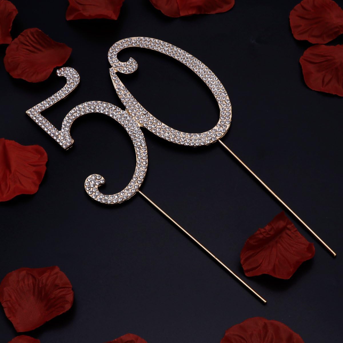 TOYMYTOY 50 Cake Topper for 50th Birthday Party or Anniversary Crystal Rhinestones Decorative Cake Topper for Party Supplies (Gold) - Image 5
