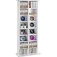 VEVOR Media Storage Cabinet, 8-Layer DVD Shelf, Adjustable CD Shelves 16 Compartments, Protects & Organizes Music, Movie, Video Games or Memorabilia Collections, White