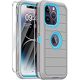 Annymall for iPhone 14 Pro Max Case with 2 Screen Protector,Full Body Shockproof Drop Protection Dust Proof Heavy Duty 3-Layer Military Rugged Durable Cover for Apple iPhone 14 Pro Max 6.7"(Gray/Blue)