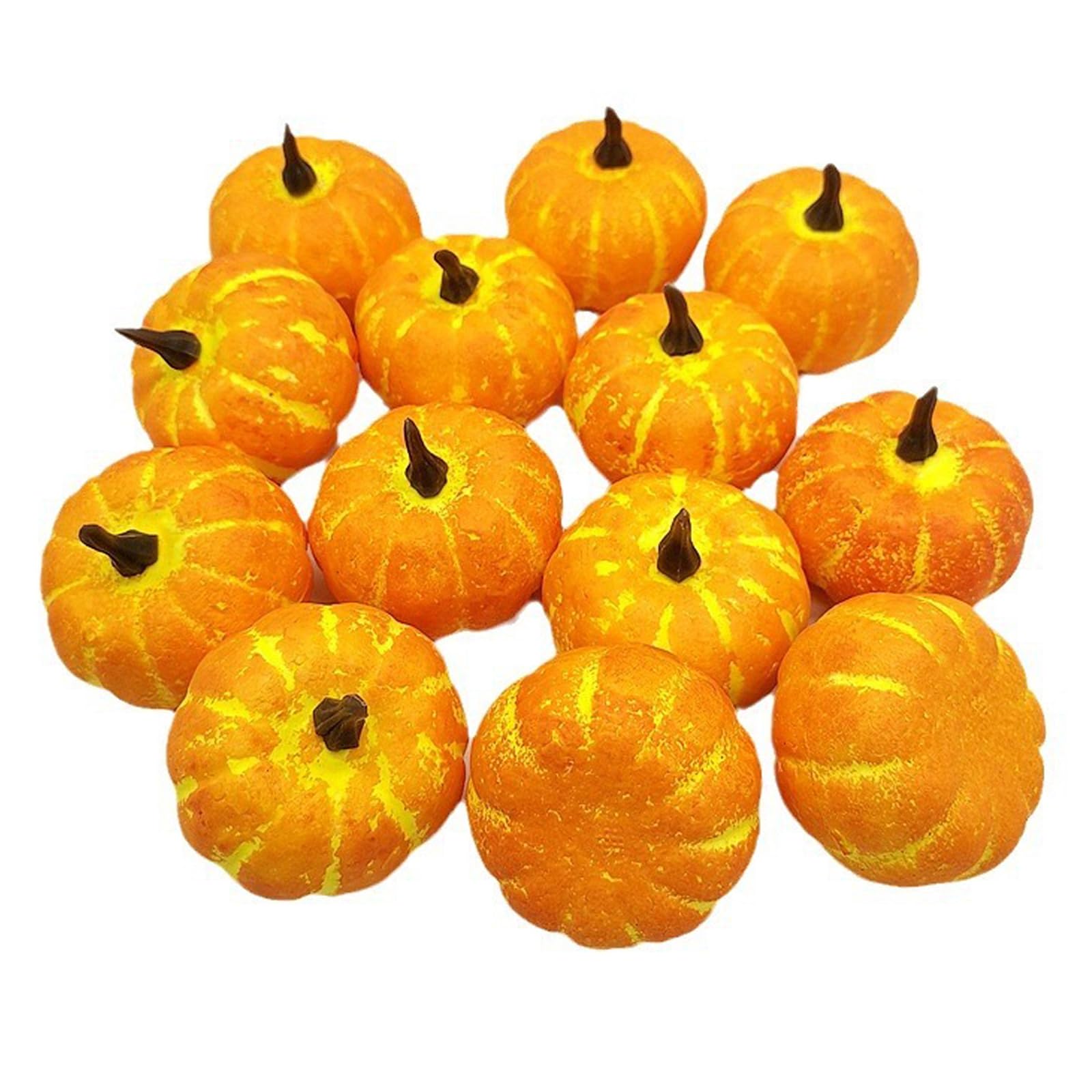 HBell 12pcs Small Artificial Lifelike Pumpkin Fall Harvest Mini Pumpkins for Home Garden,Fall Harvest Decor, Thanksgiving and Halloween Decoration (light)