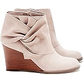 Fashare Womens Wedge Booties Ankle Heels Boots Bow Knot Stacked Heeled Winter Dress Shoes