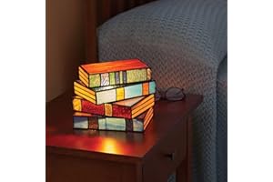 TUELALY Stained Glass Stacked Books Lamp, 2023 New Vintage Table Lamp, Handcrafted Glass Nightstand Small Desk Book Lamps, Reading Nook Lighting Vintage Table Lamp, Tiffany Style Table Lamp Home Decor Multic