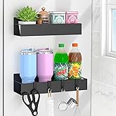 KilaYonle Magnetic Spice Rack for Refrigerator with Hooks, Magnetic Fridge Storage Organizer for Water Bottle, Magnetic Stanley Cup Holder for Kitchen, Black, 2 Pack