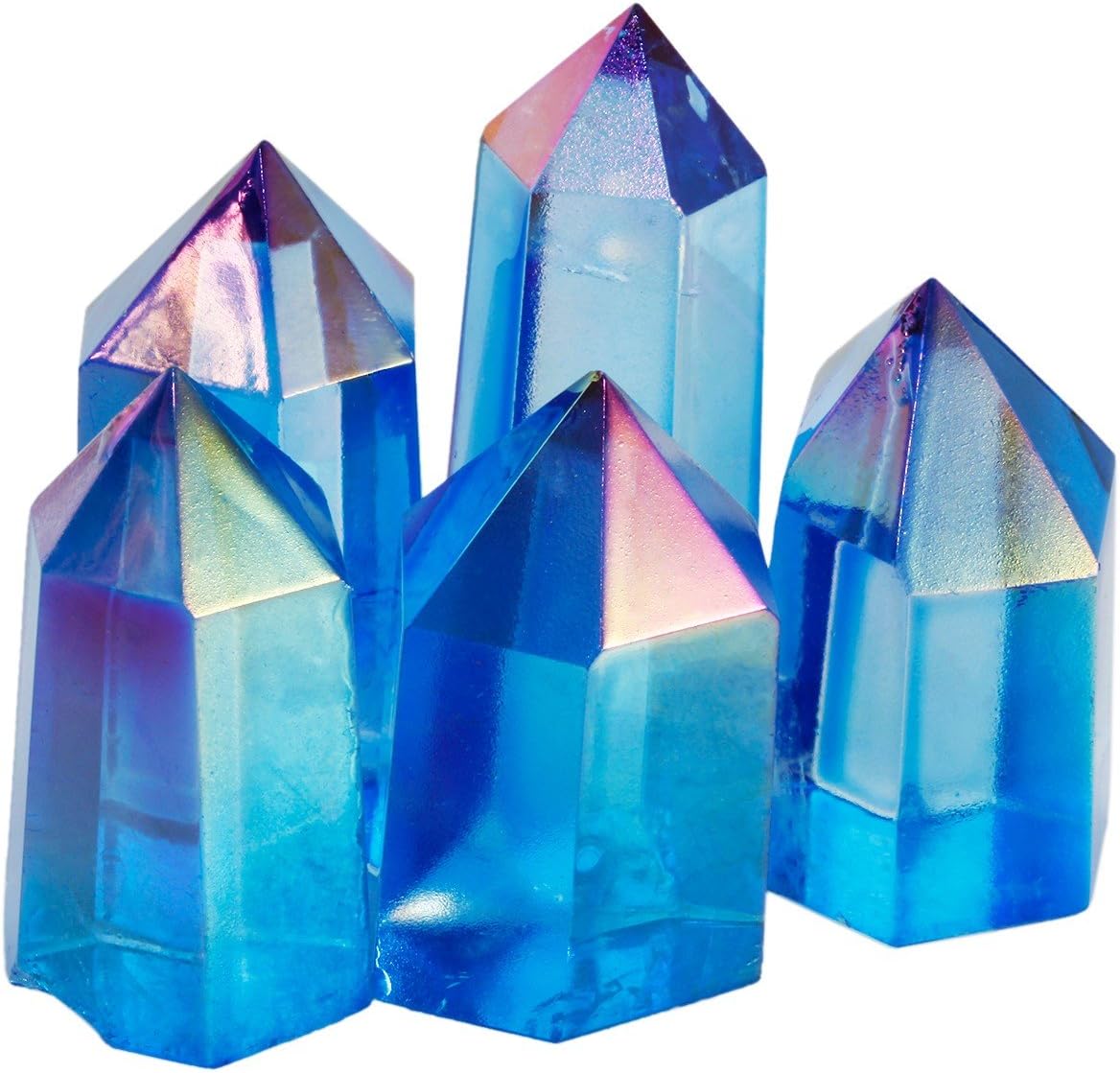 rockcloud Rainbow Titanium Coated Healing Crystal Point Faceted Prism Wand Carved Reiki Stone Figurine: Home & Kitchen