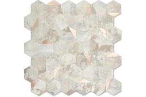 OYASIMI 10 Sheets Hexagon Peel and Stick Backsplash for Kitchen Wall，Heat Resistant Stick on Backsplash PVC Smart Tiles, 12'' Ecru Beige Stone Waterproof Peel and Stick Tile for Bathroom