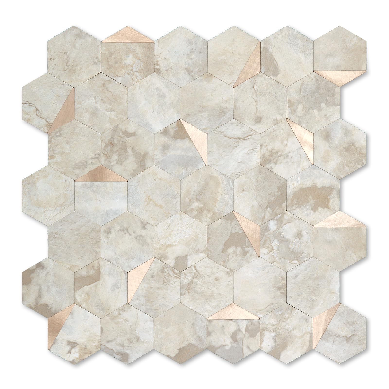 Photo 1 of 1 PIECE** OYASIMI Hexagon Peel and Stick Backsplash for Kitchen Wall, Sample Heat-Resistant Stick-on Backsplash PVC Smart Tiles, 12'' Ecru Beige Stone Waterproof Peel and Stick Tile for Bathroom
