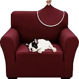 XINEAGE 1 Seater Jacquard Stretch Armchair Cover Wine Red 31-46 inch