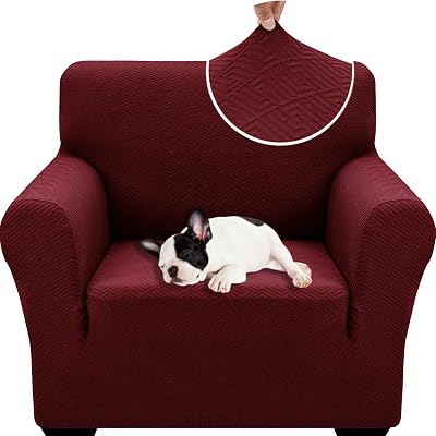 XINEAGE 1 Seater Jacquard Stretch Armchair Cover Wine Red 31-46 inch