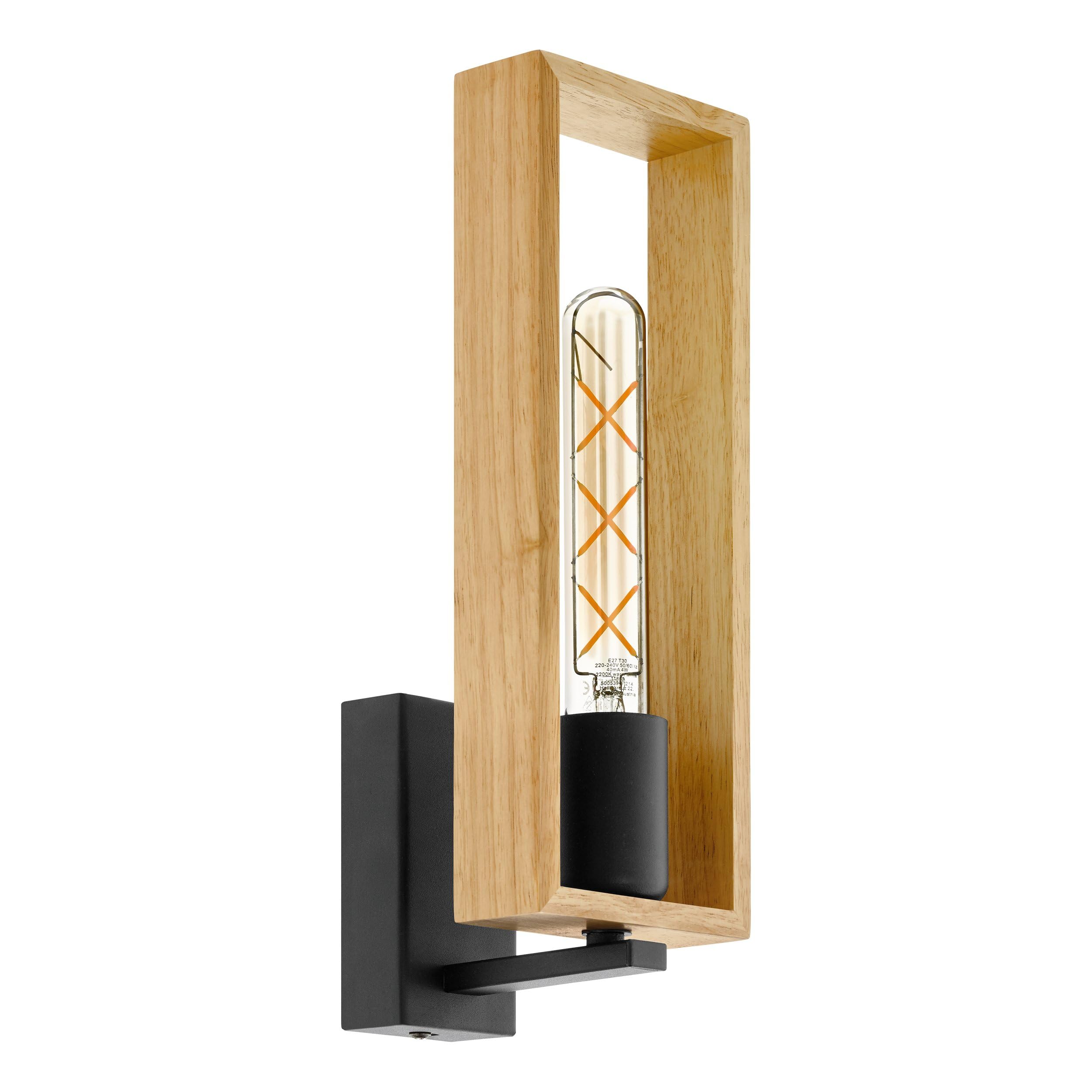 Eglo Indoor wall Light Littleton, Vintage wall lamp in Industrial Design, Retro Lighting Made of Steel and Wood, Colour Black, Brown, Socket E27, FSC Certified