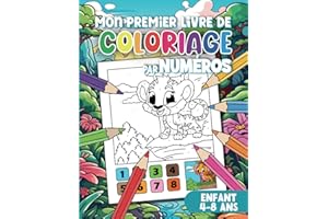 Mon Premier Livre de Coloriage par Numéro Enfant 4-8 ans: 20 Grands dessins d'animaux mignons, avec des animaux marins, des a