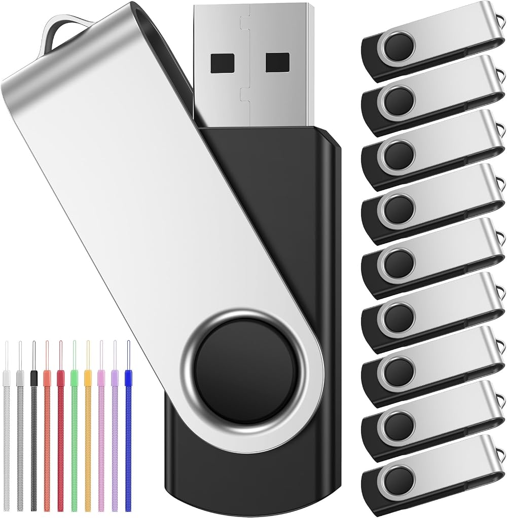 FEBNISCTE 10x 1GB USB 2.0 Flash Drive Swivel Foldable w/ Wrist Ropes Kids Data