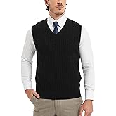 Kallspin Men’s Cable Knit Sweater Vest Pure Cotton V-Neck Sleeveless Knitted Pullover for Fall Winter