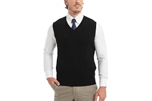 Kallspin Men’s Cable Knit Sweater Vest Pure Cotton V-Neck Sleeveless Knitted Pullover for Fall Winter